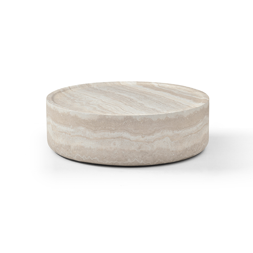 Grande table basse ronde en faux travertin
