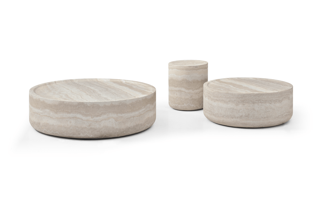 Grande table basse ronde en faux travertin