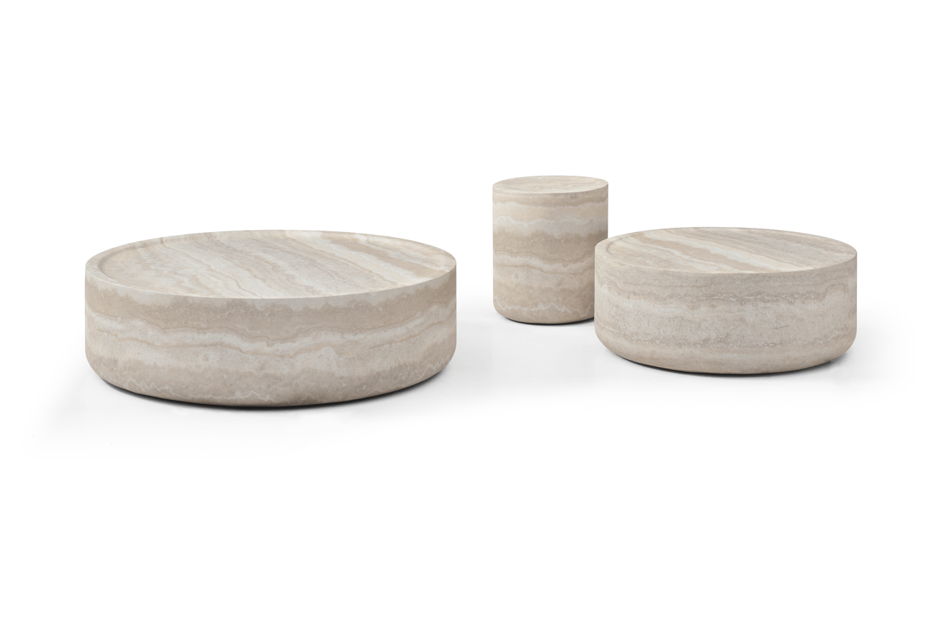 Grande table basse ronde en faux travertin