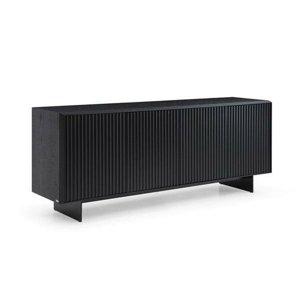 Buffet noir intégral avec détail avant côtelé et design contemporain