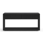 Console en laque noire avec tiroirs nervurés et base en placage de chêne