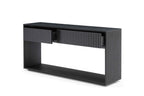 Console en laque noire avec tiroirs nervurés et base en placage de chêne