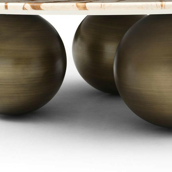 Table basse en marbre doré avec base sphérique en bronze