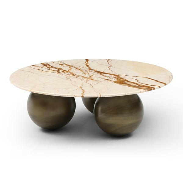 Table basse en marbre doré avec base sphérique en bronze