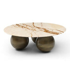 Table basse en marbre doré avec base sphérique en bronze
