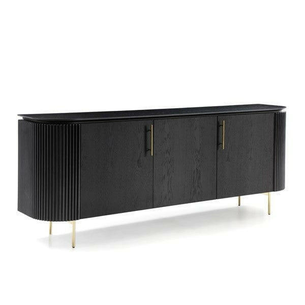 Buffet en chêne noir 3 portes avec poignées en laiton et tiroir secret