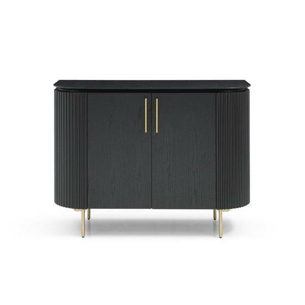 Armoire 2 portes en chêne noir mat avec pieds en laiton et étagères en 4 parties