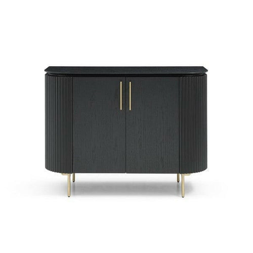 Armoire 2 portes en chêne noir mat avec pieds en laiton et étagères en 4 parties