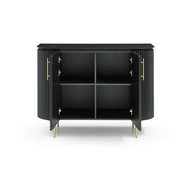 Armoire 2 portes en chêne noir mat avec pieds en laiton et étagères en 4 parties