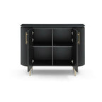 Armoire 2 portes en chêne noir mat avec pieds en laiton et étagères en 4 parties