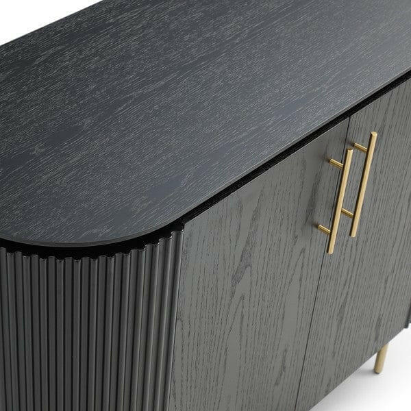 Armoire 2 portes en chêne noir mat avec pieds en laiton et étagères en 4 parties