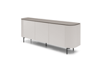 Buffet 3 portes laque beige mat avec plateau en verre et portes à fermeture amortie