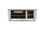 Buffet 3 portes laque beige mat avec plateau en verre et portes à fermeture amortie