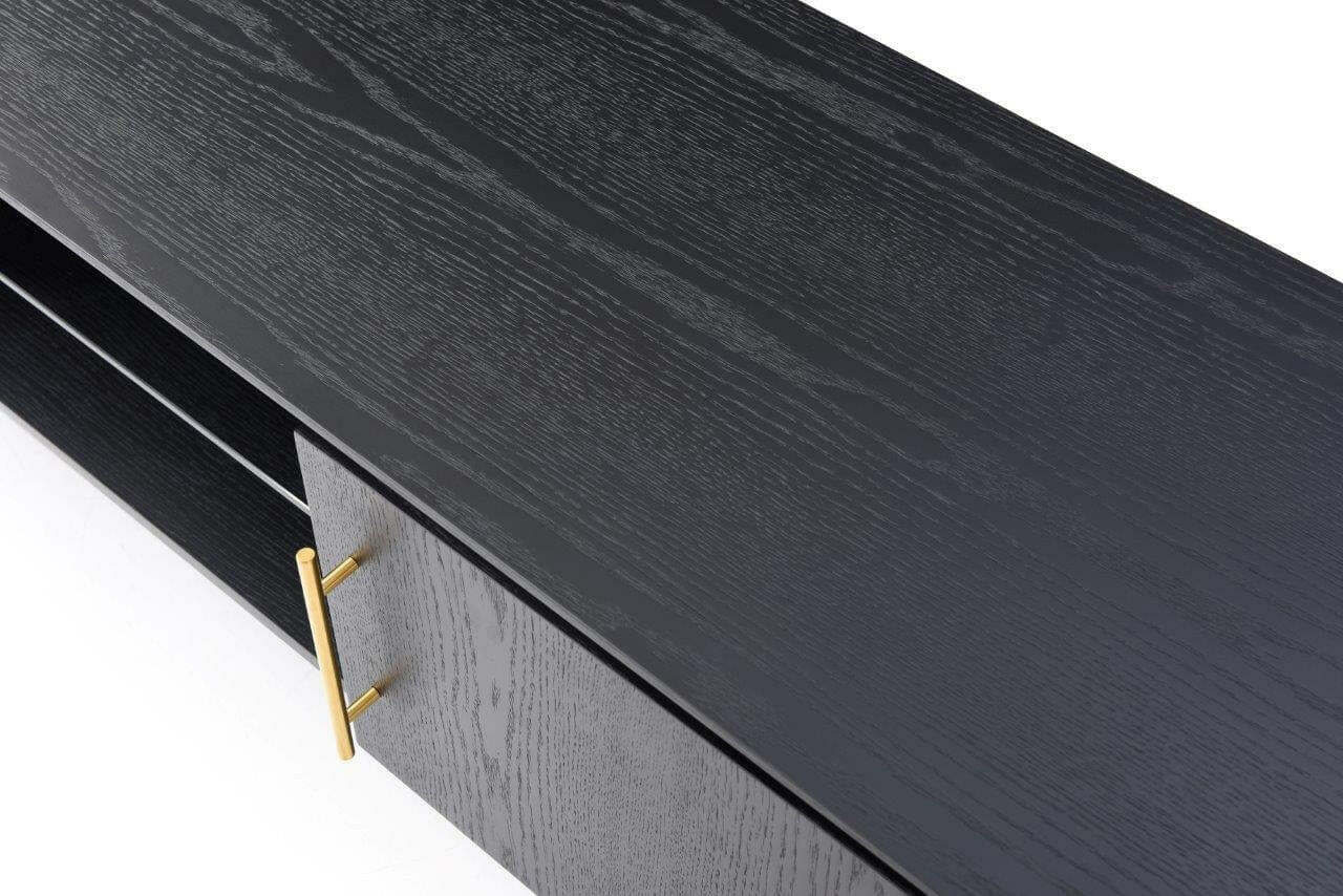 Meuble TV Chêne Noir Mat avec Poignées en Laiton et 2 Placards