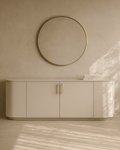 Buffet beige mat avec plateau ovale et 2 tiroirs