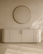 Buffet beige mat avec plateau ovale et 2 tiroirs