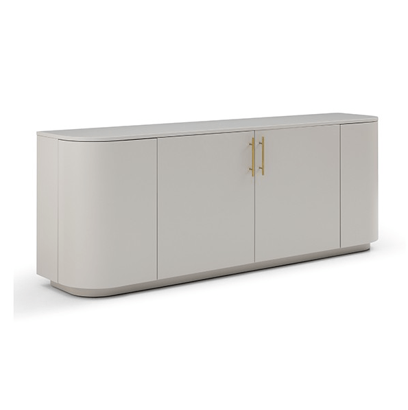 Buffet beige mat avec plateau ovale et 2 tiroirs