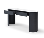 Console étroite en chêne noir avec 2 tiroirs et plateau ovale