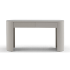 Console fine beige mat avec 2 tiroirs et plateau ovale