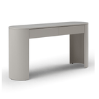 Console fine beige mat avec 2 tiroirs et plateau ovale