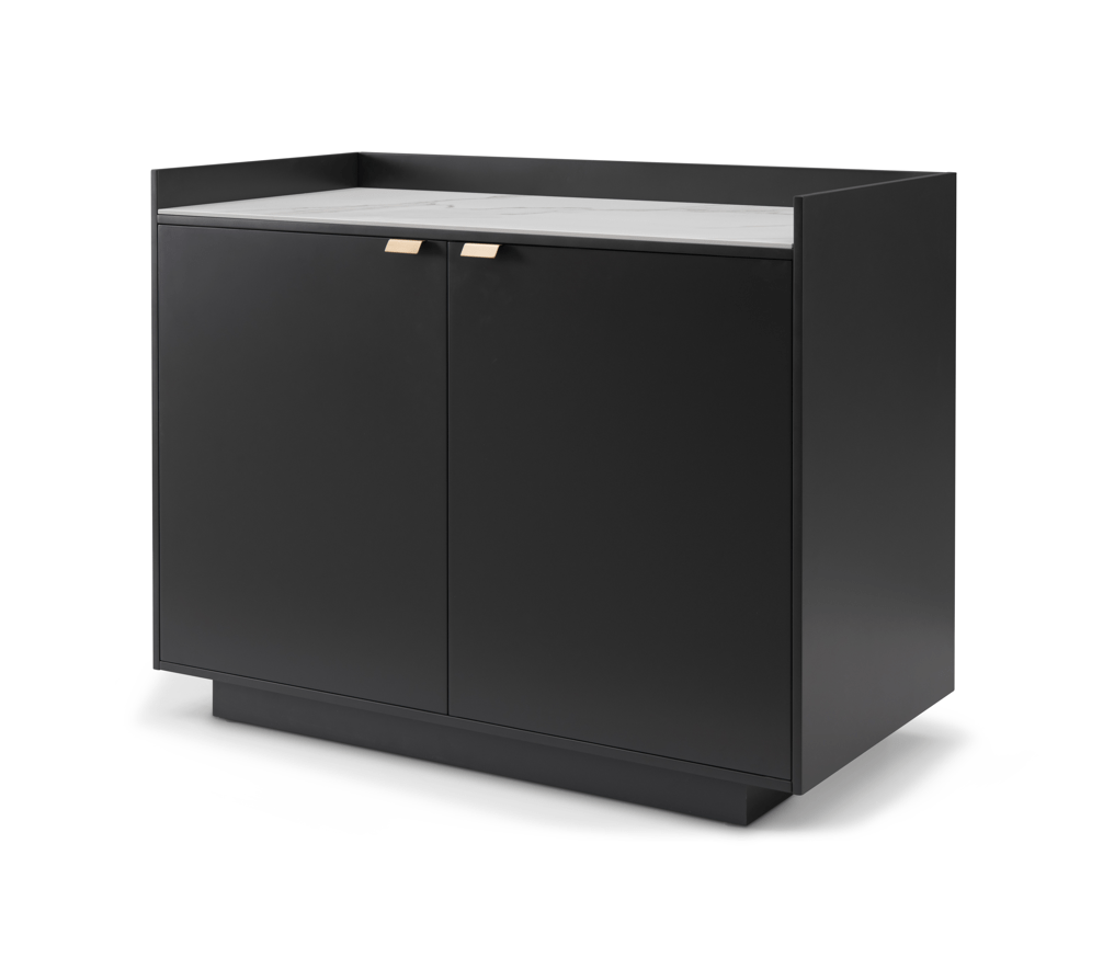 Buffet 2 portes laqué anthracite avec plateau aspect Calacatta