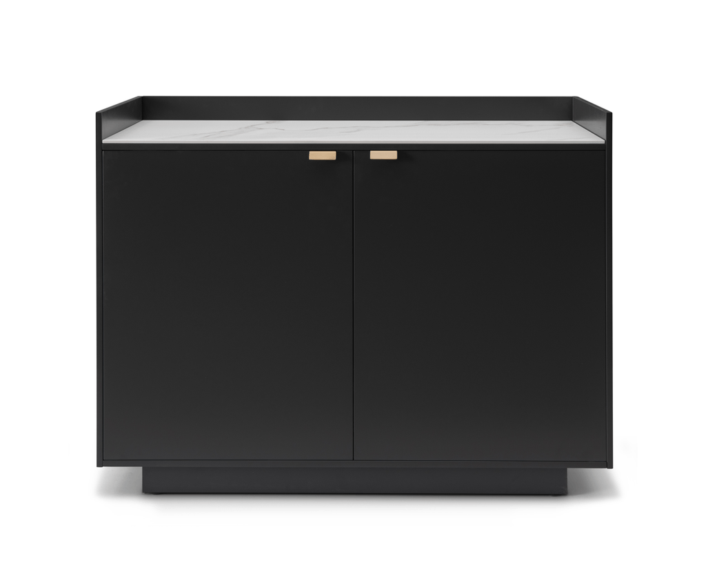 Buffet 2 portes laqué anthracite avec plateau aspect Calacatta