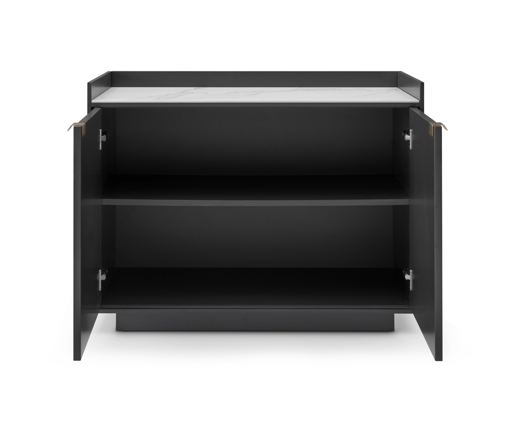 Buffet 2 portes laqué anthracite avec plateau aspect Calacatta
