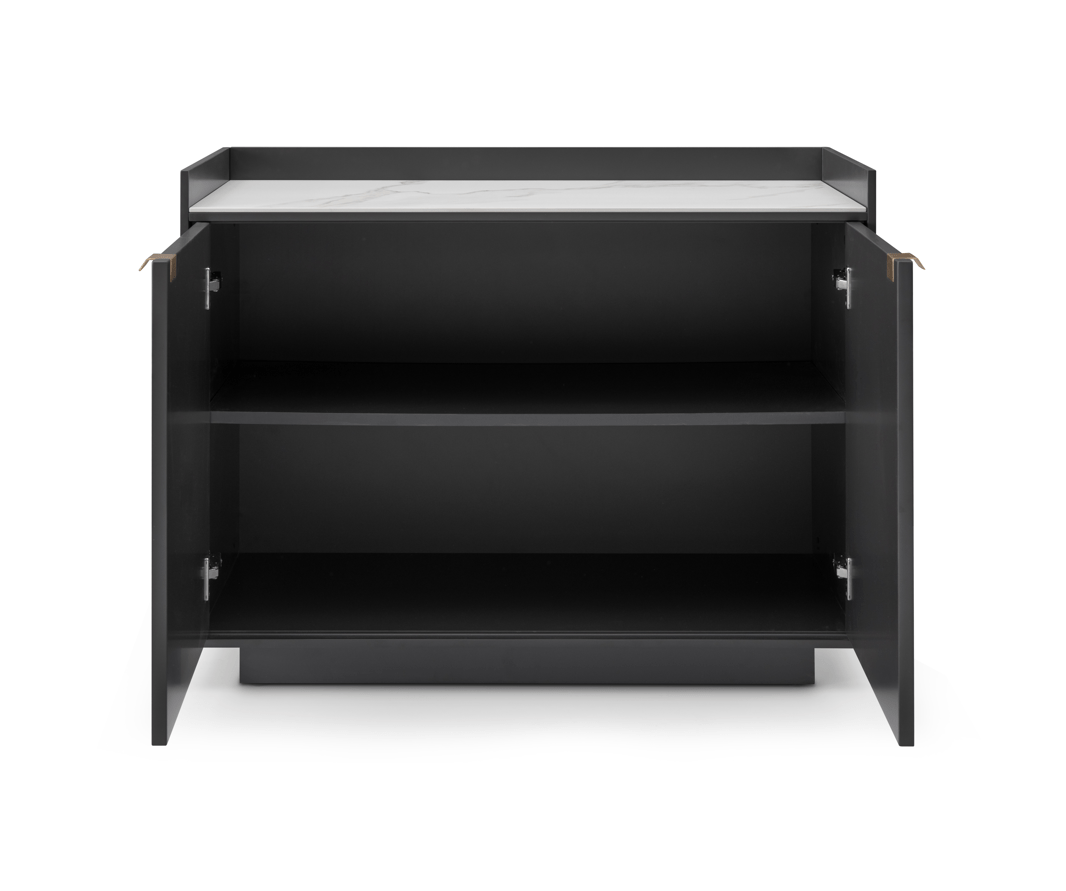 Buffet 2 portes laqué anthracite avec plateau aspect Calacatta