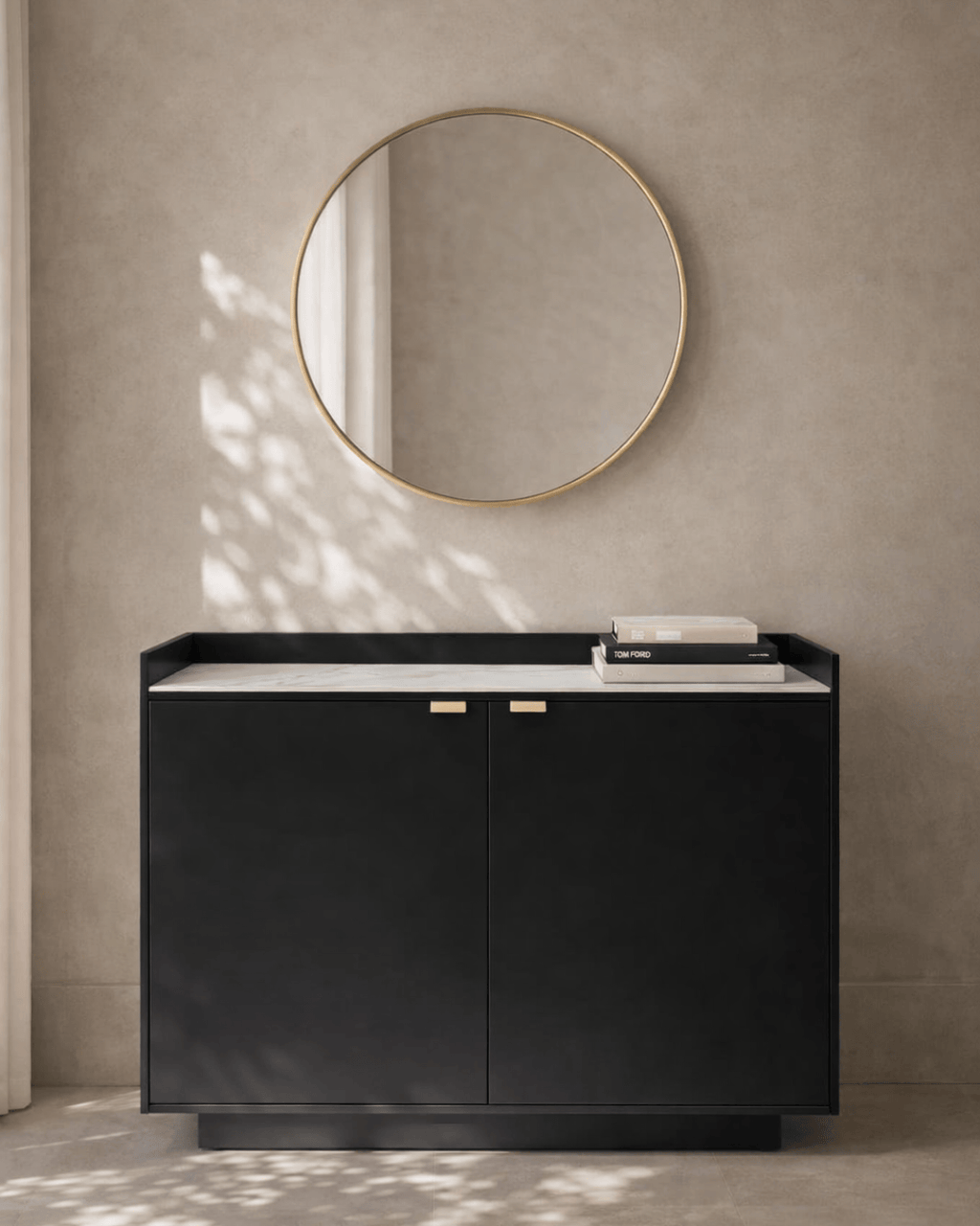Buffet 2 portes laqué anthracite avec plateau aspect Calacatta