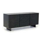 Buffet noir satiné mat avec façade décorative et pieds métalliques