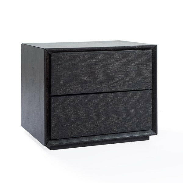 Table de chevet en placage de chêne gris avec 2 tiroirs et bord biseauté