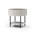 Table de chevet laquée beige avec tiroir à fermeture douce et pieds en métal noir