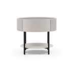 Table de chevet laquée beige avec tiroir à fermeture douce et pieds en métal noir