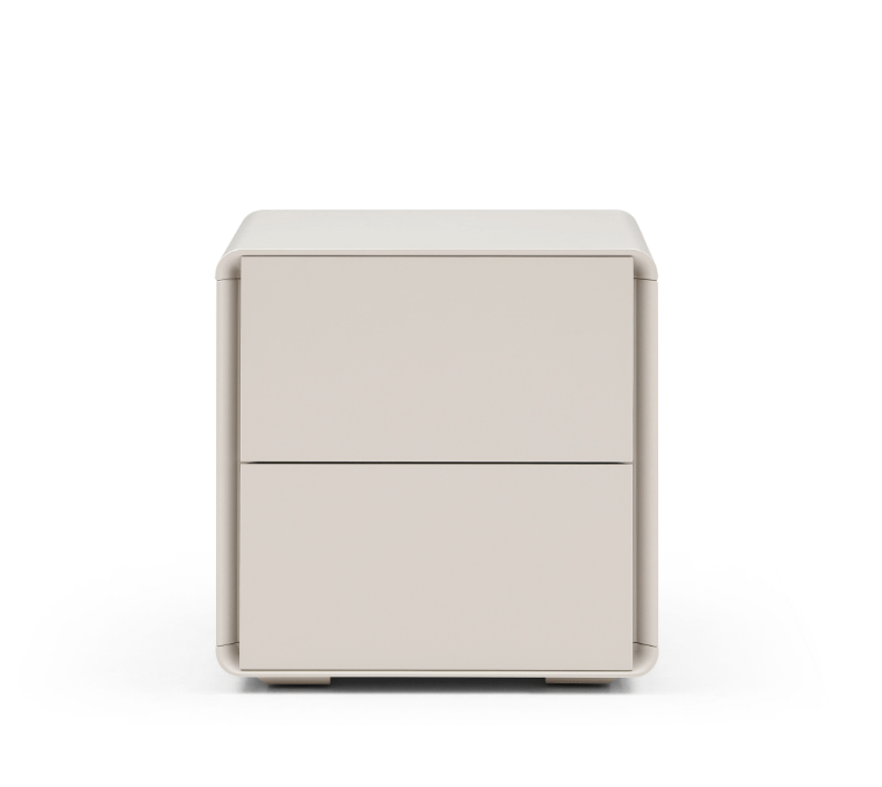 Table de chevet incurvée beige mat au design minimaliste