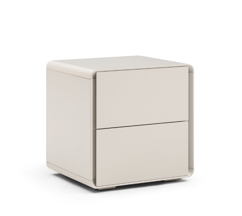 Table de chevet incurvée beige mat au design minimaliste