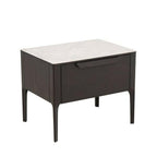 Table de chevet en placage de chêne gris foncé avec plateau en céramique et 1 tiroir
