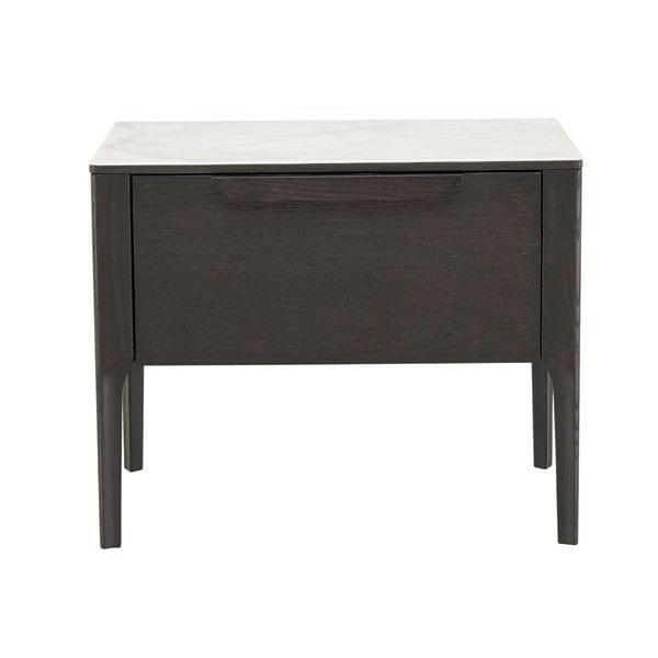 Table de chevet en placage de chêne gris foncé avec plateau en céramique et 1 tiroir