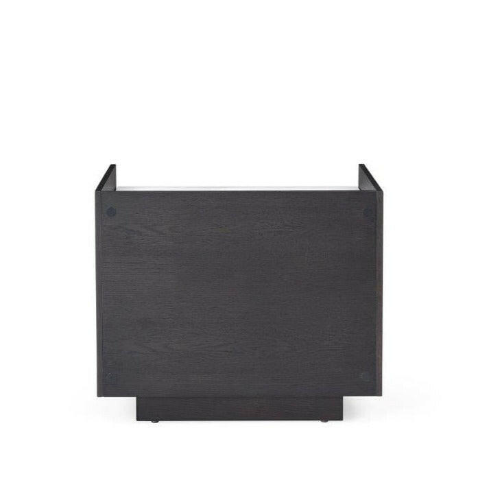 Table de chevet en céramique effet marbre blanc avec façades anthracite et poignées en laiton