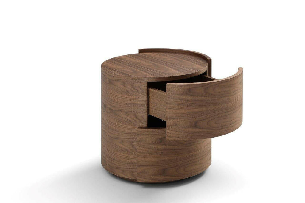 Table de chevet en placage de noyer avec tiroirs à fermeture douce et rebord – Paire