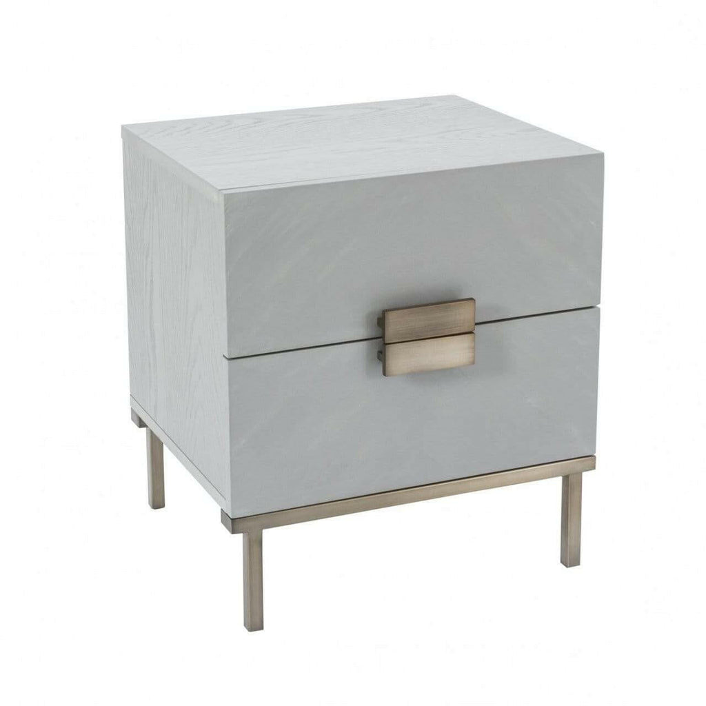 Table de Chevet Placage Gris avec Poignées Bronze et 2 Tiroirs à Fermeture Amortie