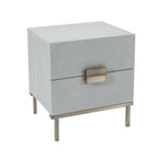 Table de Chevet Placage Gris avec Poignées Bronze et 2 Tiroirs à Fermeture Amortie