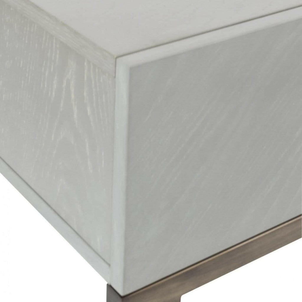 Table de Chevet Placage Gris avec Poignées Bronze et 2 Tiroirs à Fermeture Amortie