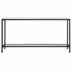 Console en acier noir avec plateau en miroir et étagère en verre