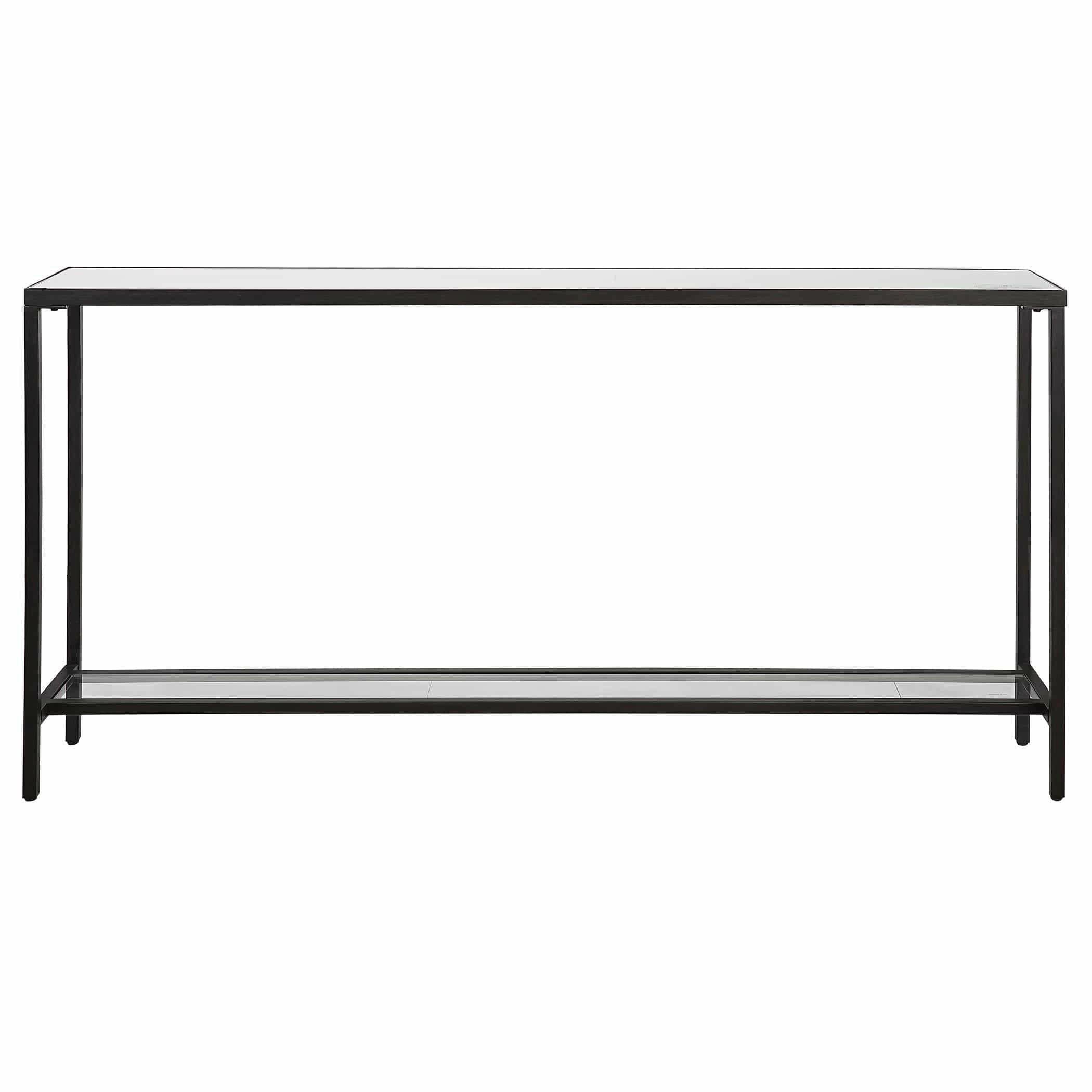 Console en acier noir avec plateau en miroir et étagère en verre