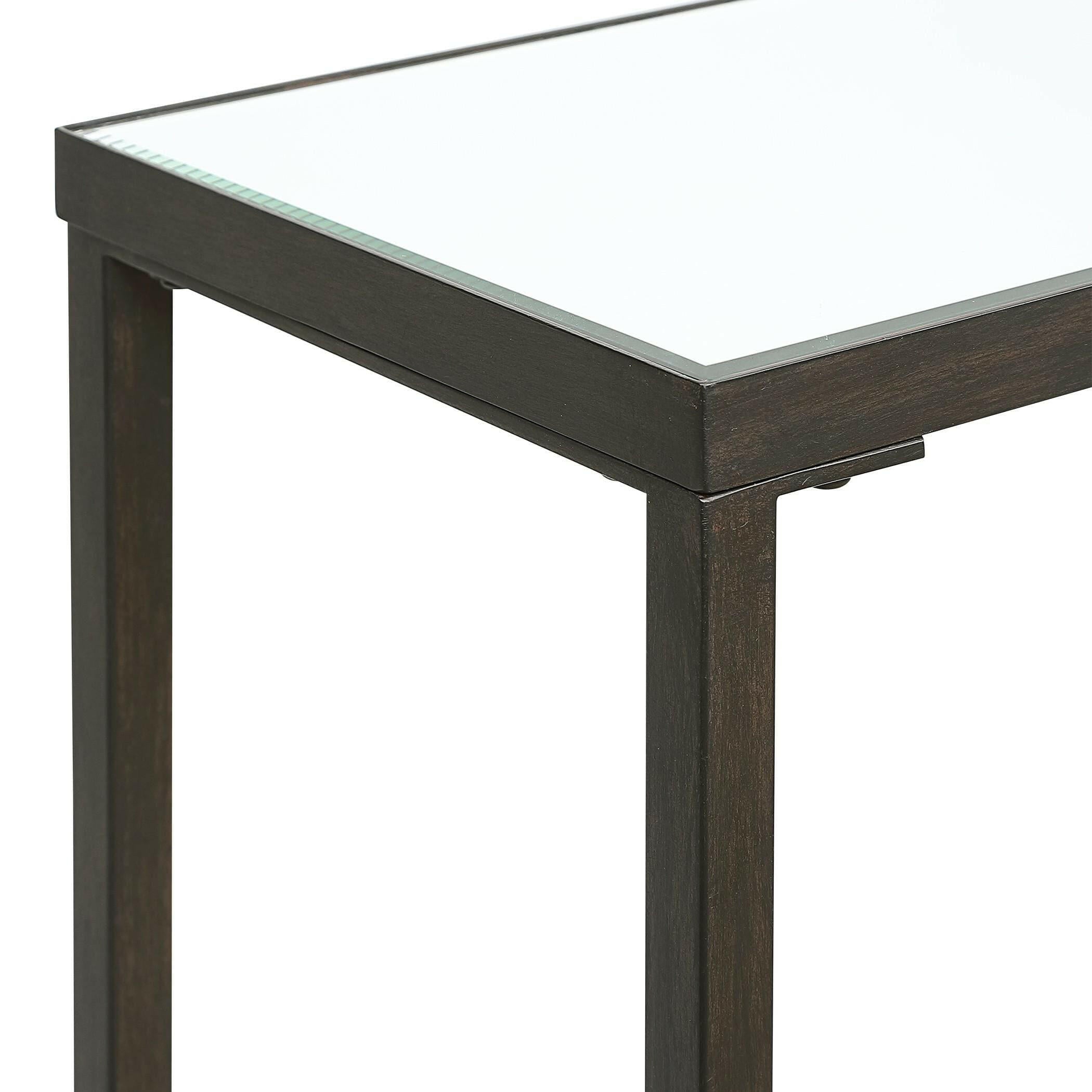 Console en acier noir avec plateau en miroir et étagère en verre